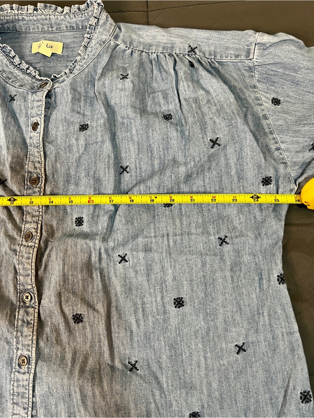 Style&Co Wms Blue Chambray Cotton Embroidered Retro Boho Ruffle Peasant Top XL - Picture 11 of 15